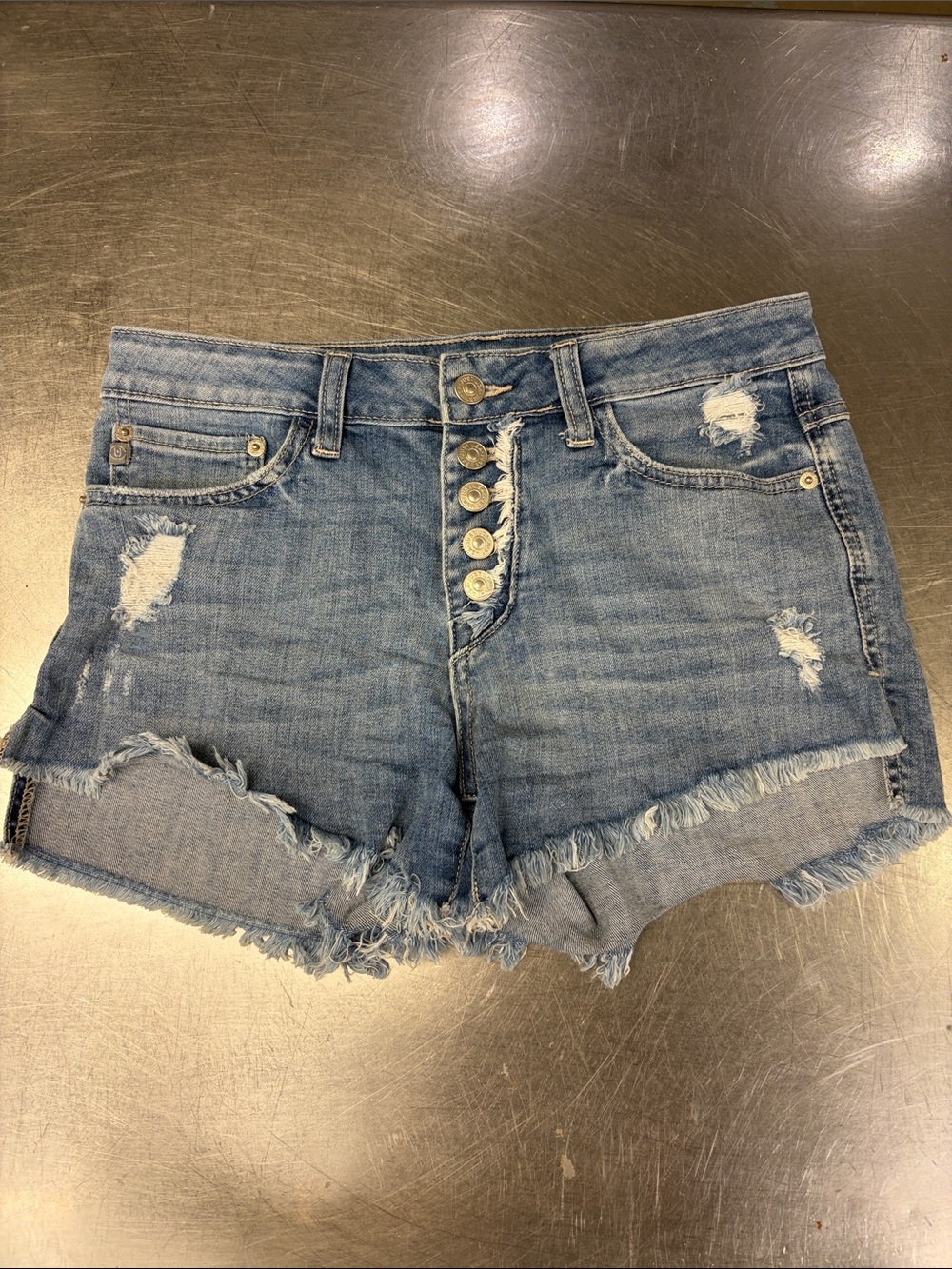 Just USA High-Rise Button Fly Distressed Denim Shorts - Light Blue Size M